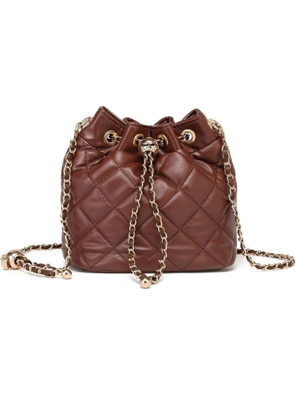 Stylish Women's Quilted Leather Bucket Bag with Chain Strap - Versatile